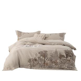 正00%雨20240080亚麻丨法国进口露1纯麻四件套轻奢复古刺绣春秋舒