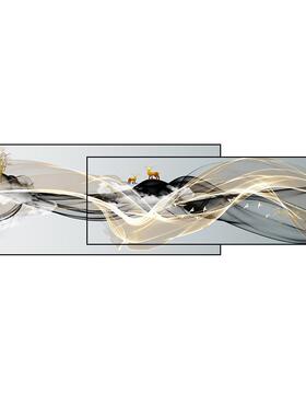 现装代简约双层叠加挂客发厅饰画画沙背景MQX墙画抽象线条大气晶