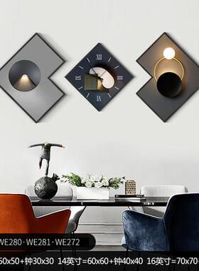 沙现代轻带奢餐CIU厅创装饰画时钟组合三联画意饭厅挂画客厅发墙