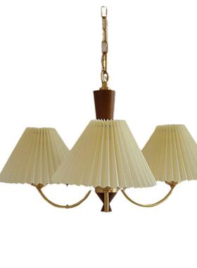 卧美式百褶复古吊漫灯实木日式黄铜温383馨浪intage客v厅餐厅室灯