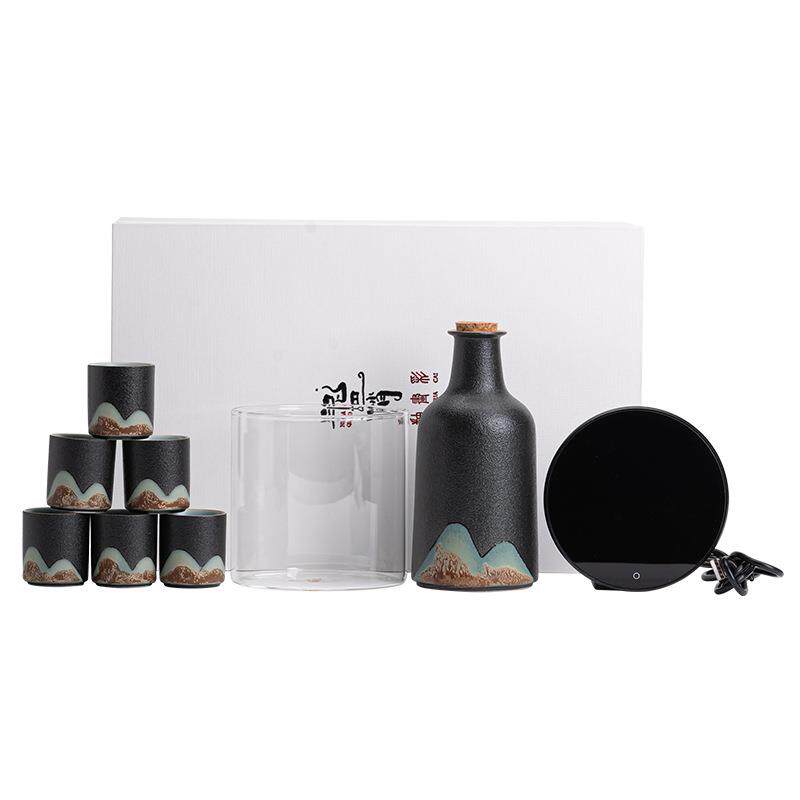 远山手绘家用小酒壶酒盅电加热煮酒烫酒器温酒器陶瓷酒具礼盒套装