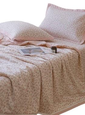 韩面天丝床盖件KKM2500套凉感丝滑夹棉床单夏三国被四件套空调被