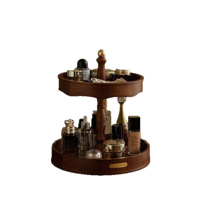 化台妆品收纳盒面桌高级木质旋转收护肤品香水梳妆置物纳架首饰盒