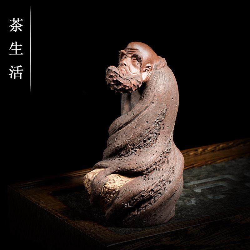 茶宠紫砂达摩雕塑茶茶玩茶盘家居装饰小摆件精美茶礼紫砂礼品