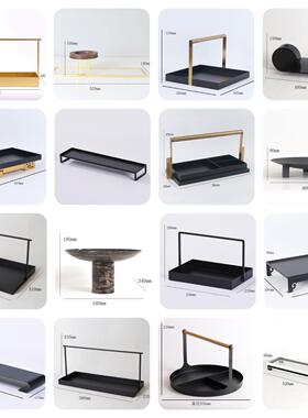 新中式黑色托盘摆件茶盘茶室家居客厅书房收纳摆台样板房软装饰品