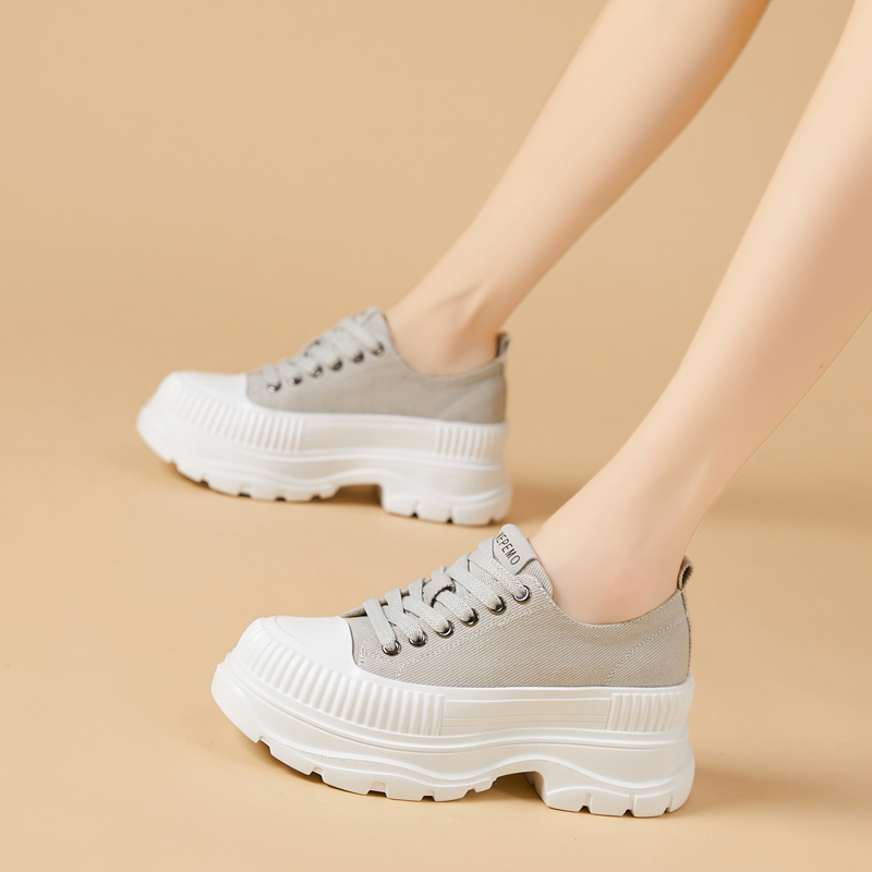 厚底帆布鞋女2025夏季新款薄款透气小白鞋增高时尚百搭运动休闲鞋