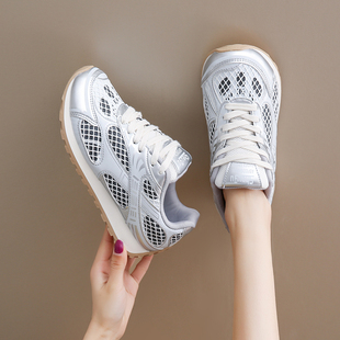 银色厚底阿甘女鞋周雨彤同款2025春夏新款网格运动鞋防滑老爹鞋女