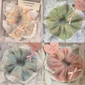 春节鸭嘴氛围甜美少女蕾丝花边发绳软绵绵大肠圈感小香风发圈冬日