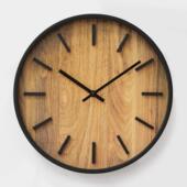 简约现代挂钟木纹黑胡桃客厅装 饰圆形创意卧室时钟表静音太阳机芯