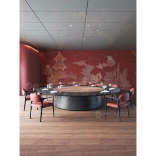 酒店电餐桌大圆桌新中国风实木俱乐部16人20人餐桌大理石自动转盘