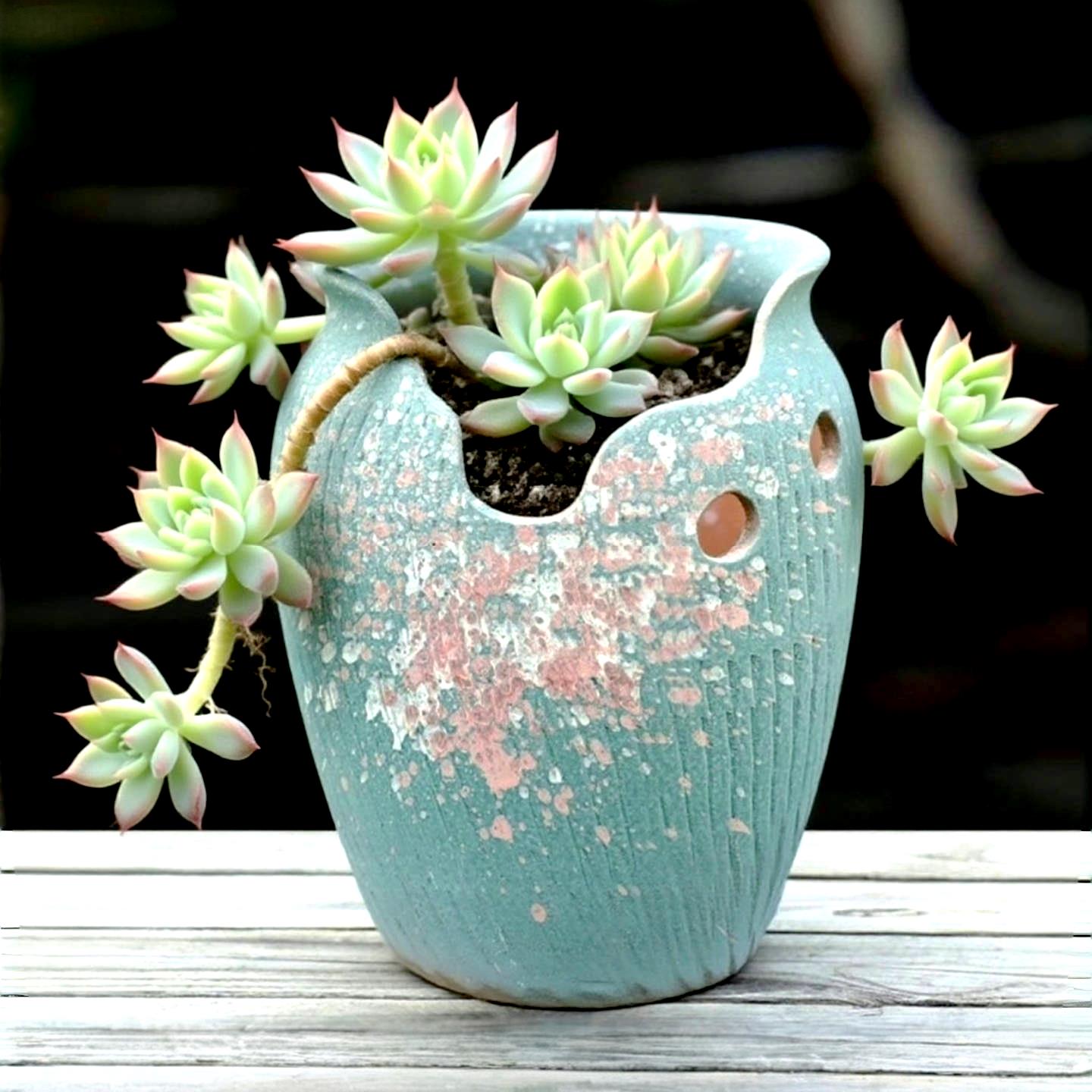 陶瓷花盆多肉老桩悬崖缺口透气粗陶法师陶罐大切口创意高筒九尾狐