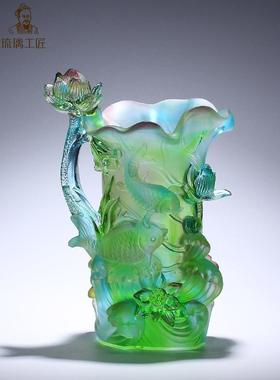 古代玻璃锦鲤花瓶装饰品客厅插花家古代架电视柜装饰干花入口