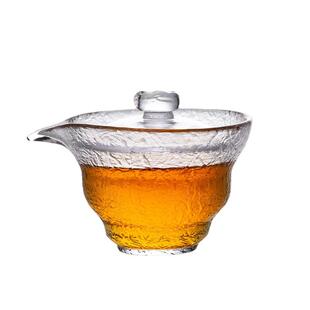 加厚耐热玻璃盖茶杯锤目纹碗透功明三才碗茶大碗号泡锤纹玻璃茶器