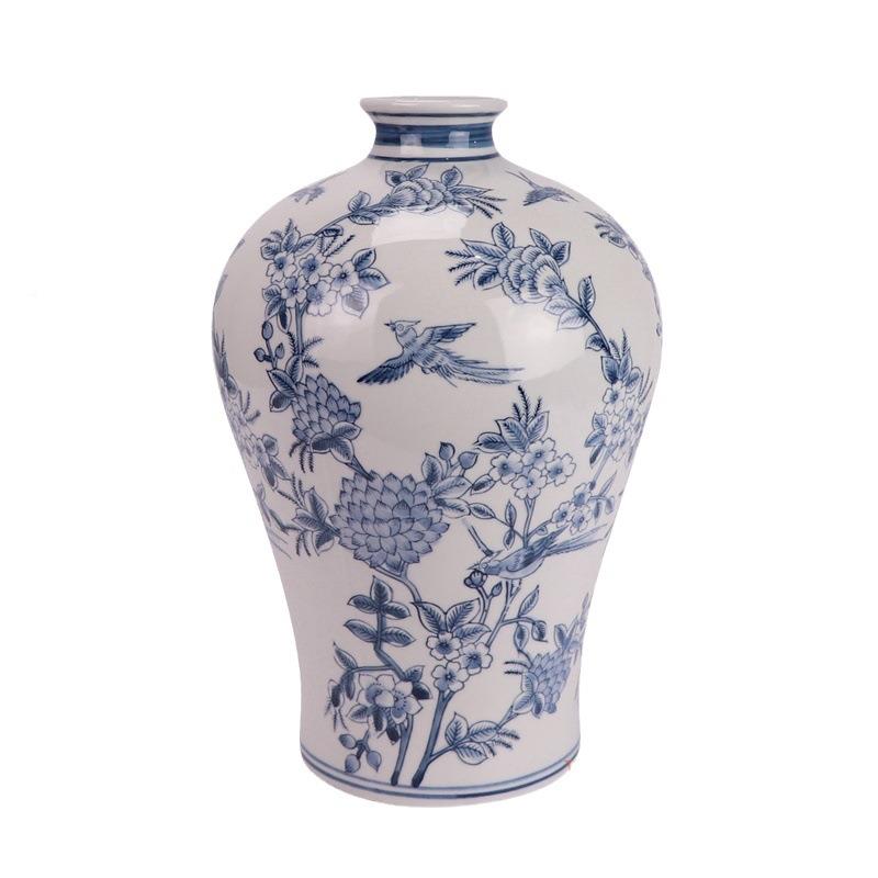 仿收KGC古花鸟花瓶青方形罐釉里红花叶纹花瓶家居民花宿藏装饰