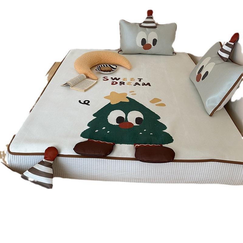 夏ins奶油风冰丝席三件套空调席卡通床席印花M19水机洗洗凉季单双