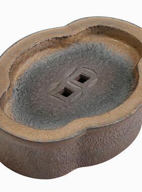 日式粗陶壶承陶干BHTB315瓷盘蓄水泡盘茶台茶托手工复古铜币海棠