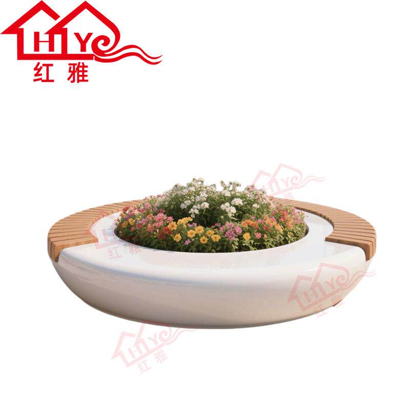 玻璃钢树池户外耐用防腐木花池坐凳组合酒店商业景观绿化装饰花坛