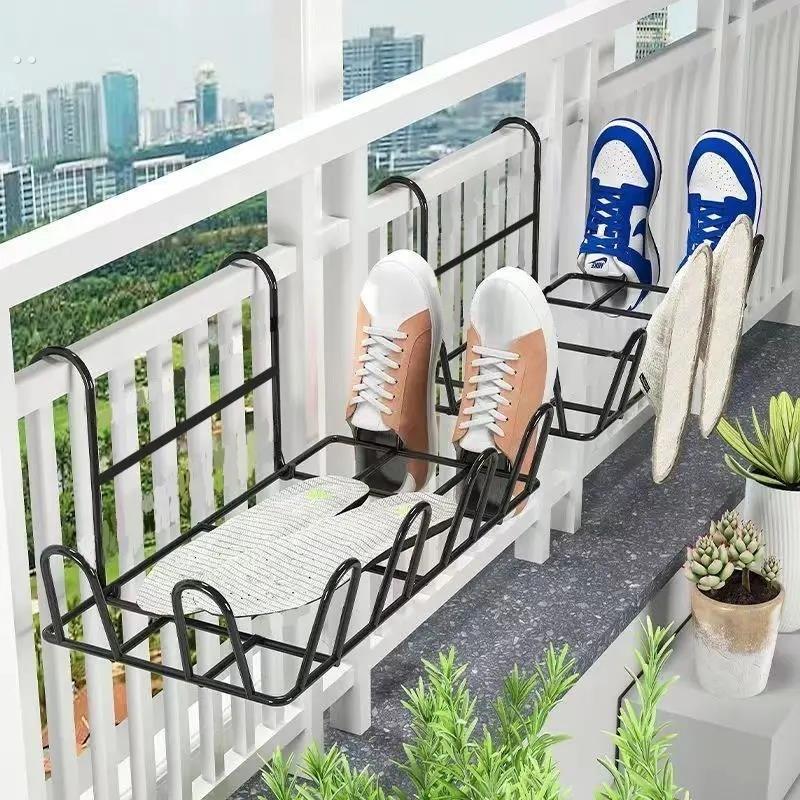 阳台晾鞋架免打孔晒鞋神器防盗窗户室外护栏衣服袜子凉鞋晾晒架子