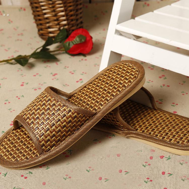 2024新款草席拖鞋夏季竹编藤草居家男士情侣室内软底木地板凉鞋女