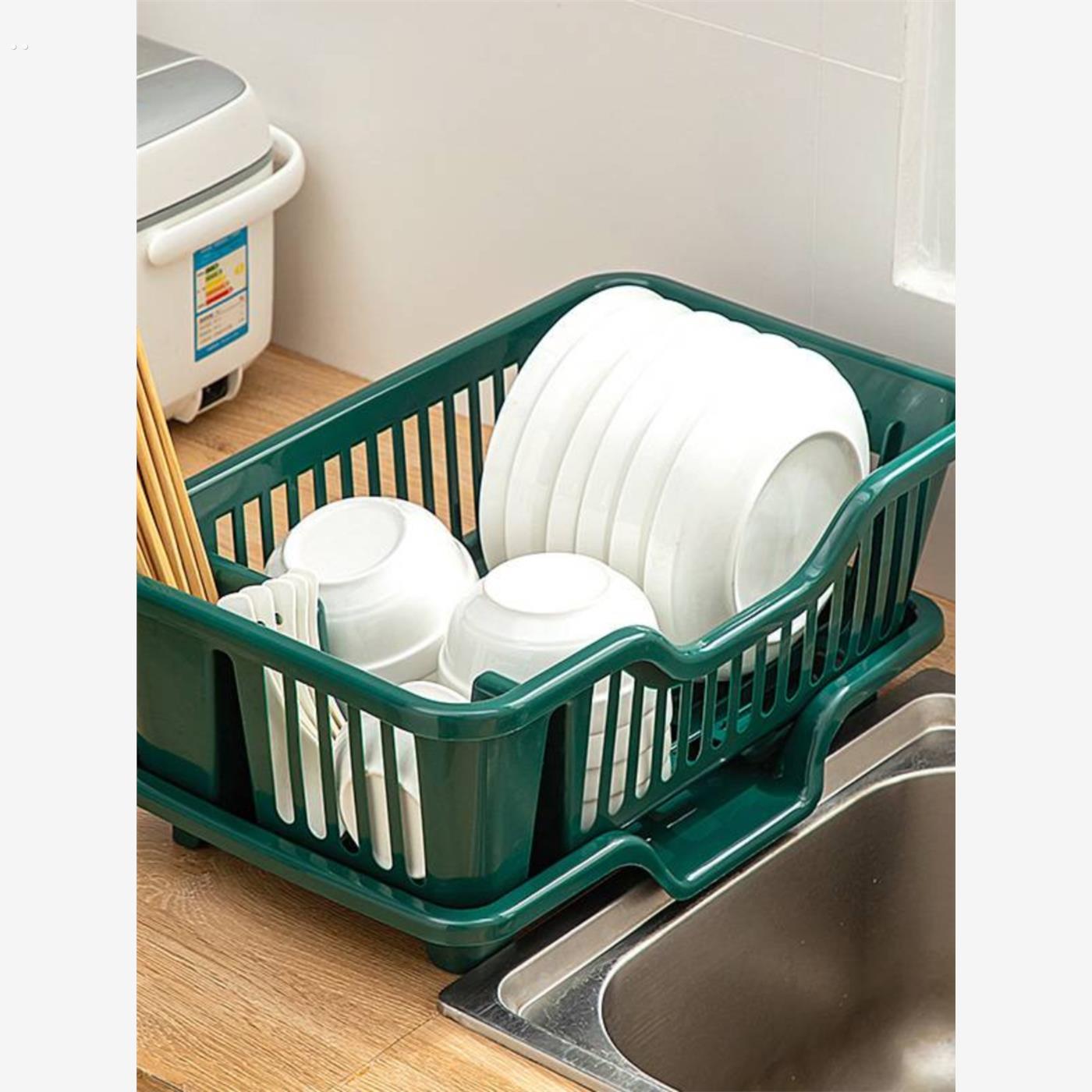 厨房水槽沥水碗架餐具滤水篮碗盘筷子置物架多功能双层洗碗收纳篮
