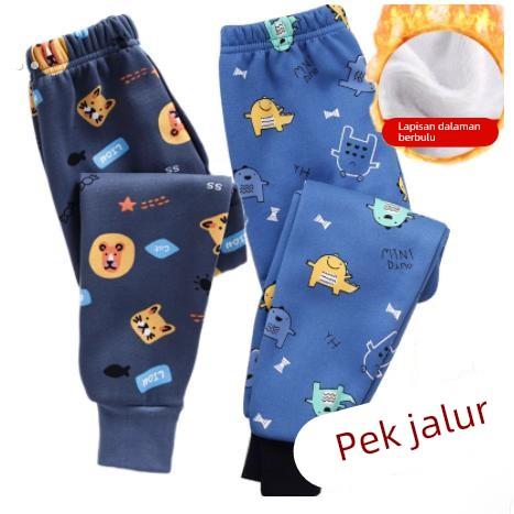 儿童秋裤中小童加绒加厚单条睡裤男童秋冬打底裤女童冬季保暖裤子