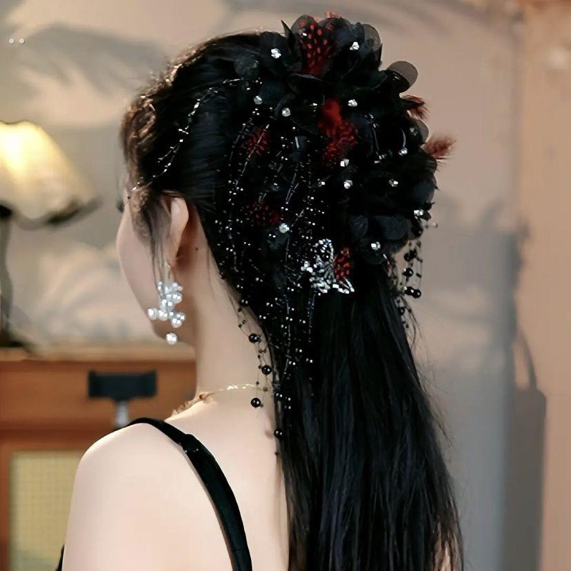 牡丹流苏抓夹韩式网红羽毛蝴蝶花朵抓夹【心动降临】显发量大版鲨