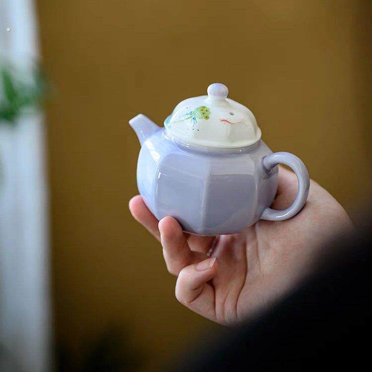 日式木槿紫釉下彩纯手绘茶壶功夫茶具陶瓷泡茶壶精致高端茶具