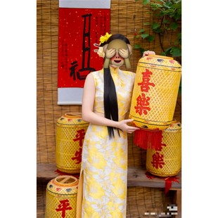 汉服灯笼摄影道具竹编油纸灯笼潮汕结婚拍照婚庆[平安  喜乐]