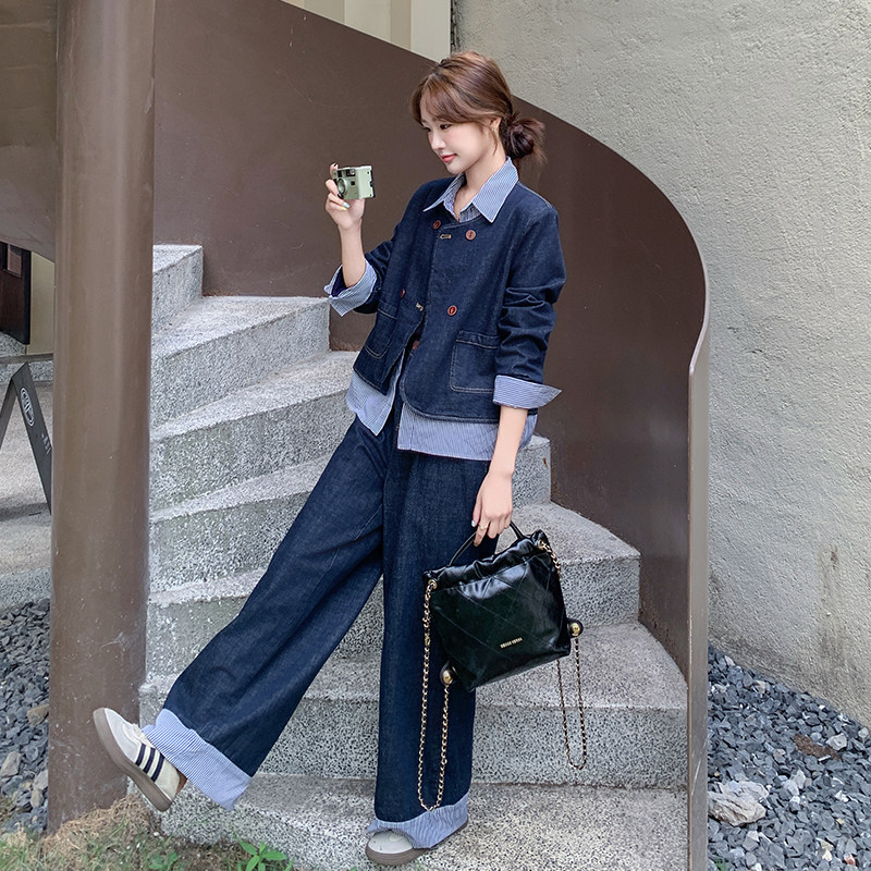 【现货数据好有买家秀】拼接牛仔两件套125-P165-K238,女装套装/套裙,2C031