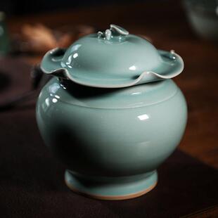 龙泉青瓷密封茶叶罐普洱陶瓷居家红茶瓷罐中式复古风包装茶仓大号