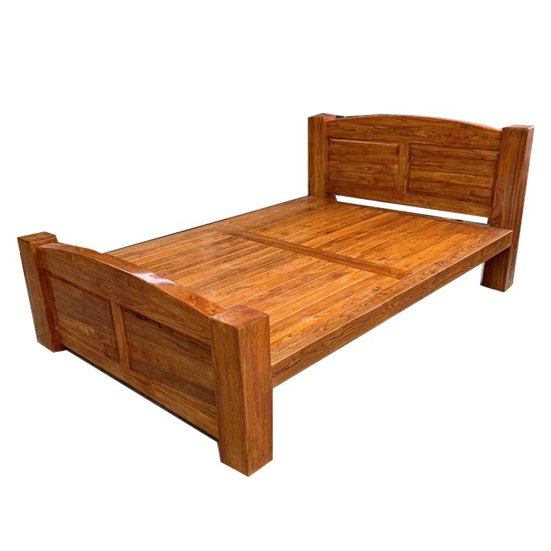 纯实木床1.81.51.2米现代简约老榆木家具平尾结实大料榆木床双人