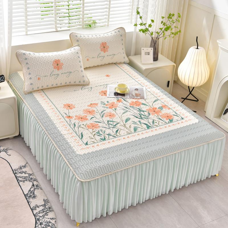 乳胶凉席三件套夏季可机洗水洗空调凉席子床上冰丝软凉席1.8m床裙