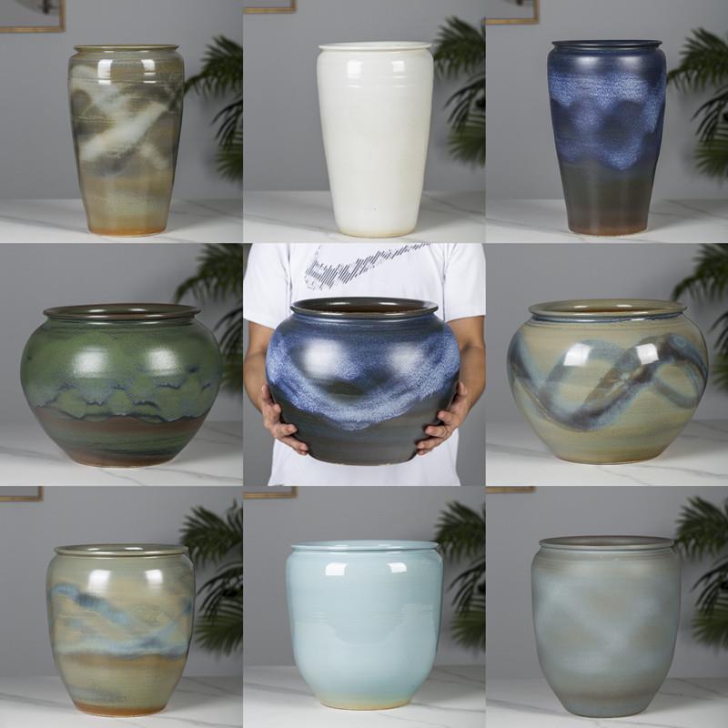 景德镇特大号手工落地种树陶瓷花盆新中式客厅高款老桩多肉粗陶罐