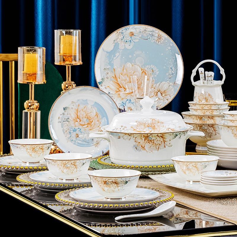 景德镇制精品瓷器碗碟套装碗盘碟家用送礼佳高级感健康瓷无铅无镉