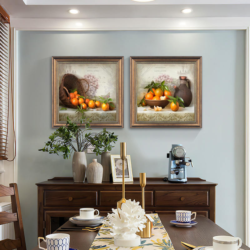 美式餐厅装饰画水果饭厅挂画欧式静物仿油画客厅背景墙正方形壁画图片