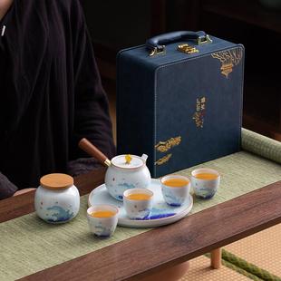 1壶4杯带茶叶罐壶承茶壶家用高档礼盒装 手绘陶瓷茶具套装 伴手礼
