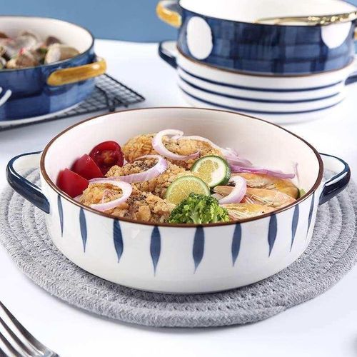 日式家用陶瓷芝士焗饭盘创意菜盘B子双耳圆烤盘千层面烘焙烤箱深