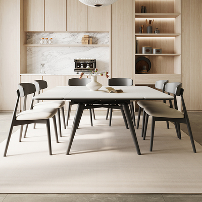 八仙桌实木家用可伸缩岩板餐桌小户型意式极简风餐桌椅可折叠方桌