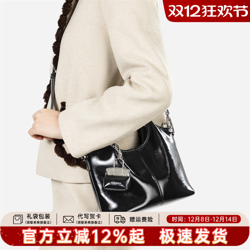 天美意真皮手提包女水桶包