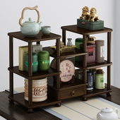 桌面小型博古架多宝阁茶具架中式 茶桌上收纳置物架子实木茶台摆件