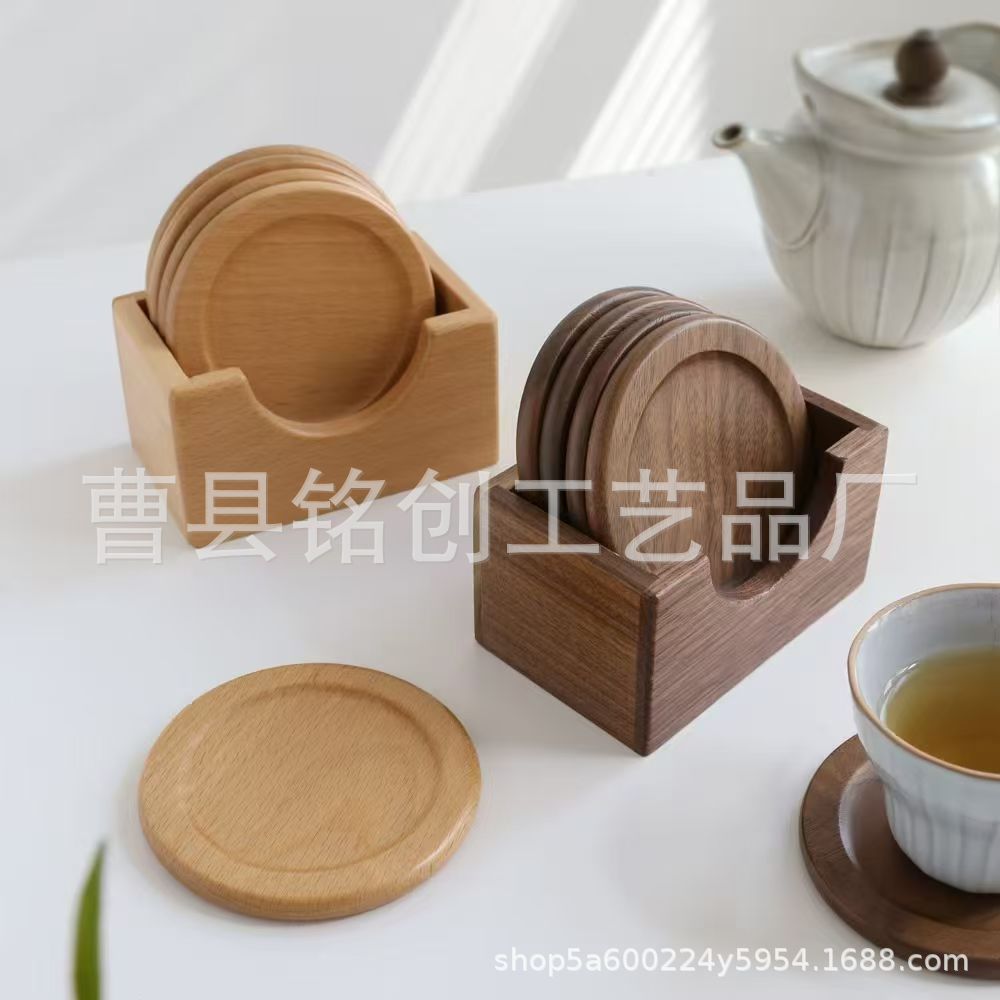 木质圆形隔热垫 黑胡桃木杯垫创意实木咖啡杯垫子 榉木茶杯垫套装