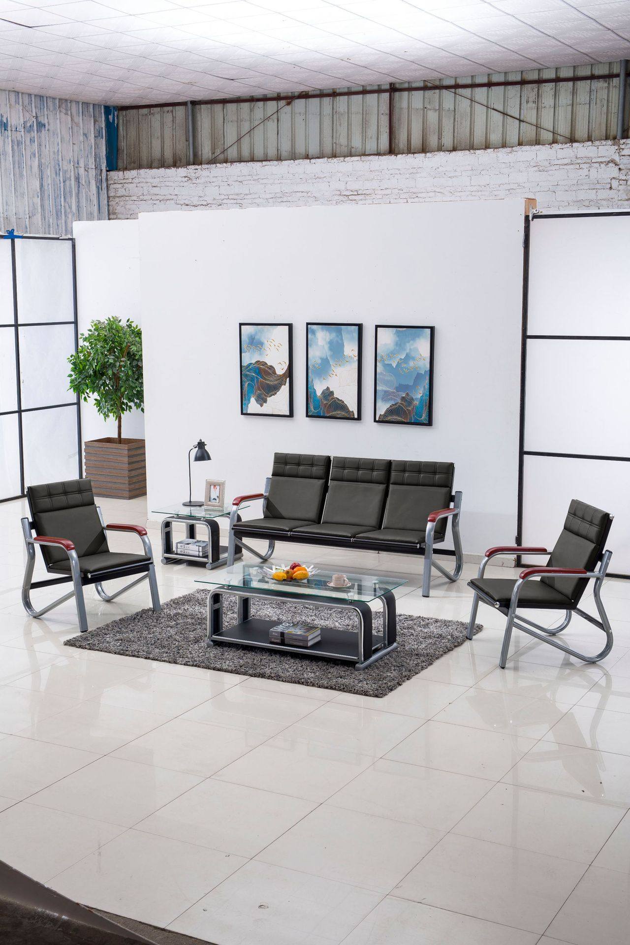 大厅等候长条椅商务接待三人位沙发椅车站银行公共座椅连排椅简约