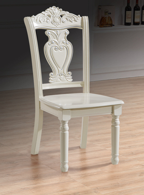 IL餐椅橡木椅子靠背凳欧式家用实木雕花餐桌椅现代简约餐厅白色凳