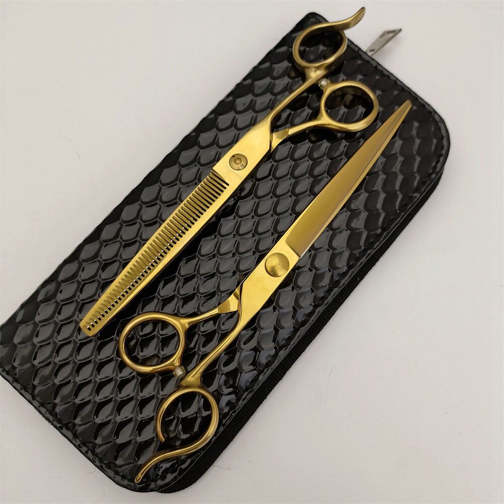 JP440C七寸剪刀2026年新款美发剪刀半闭合手柄金色CF-7寸牙剪