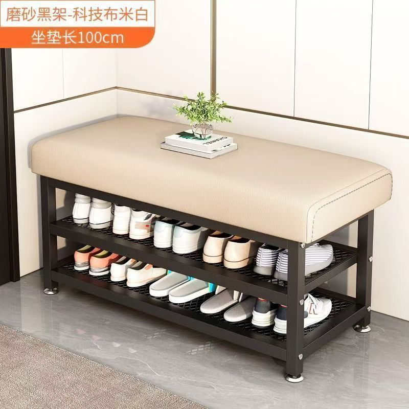 高级家用门口简约入户穿鞋凳软包坐垫一体玄关加厚进门鞋凳铁艺