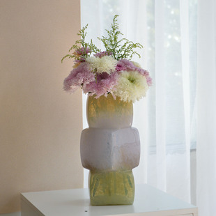 中古风渐变彩色几何方块花瓶餐桌软装酒店电视柜台面装饰玻璃摆件