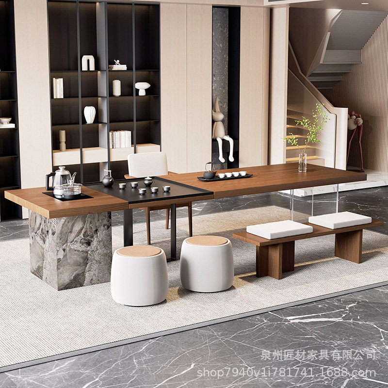老板办公室实木茶桌大板岛台泡茶桌椅一整套家用简约大型茶台一体
