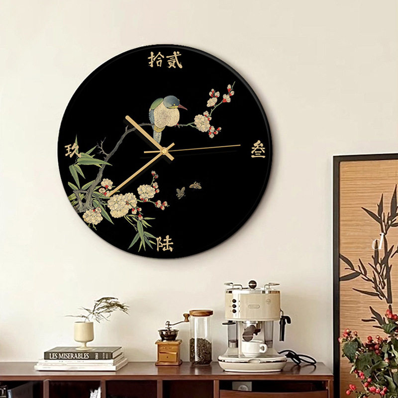 中古风喜鹊客厅装饰画挂钟新中式餐厅可挂时钟复古钟表桌面摆钟图片