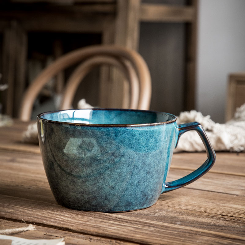 悠瓷大容量杯子家用燕麦杯复古早餐杯窑变大口径马克杯大号陶瓷杯
