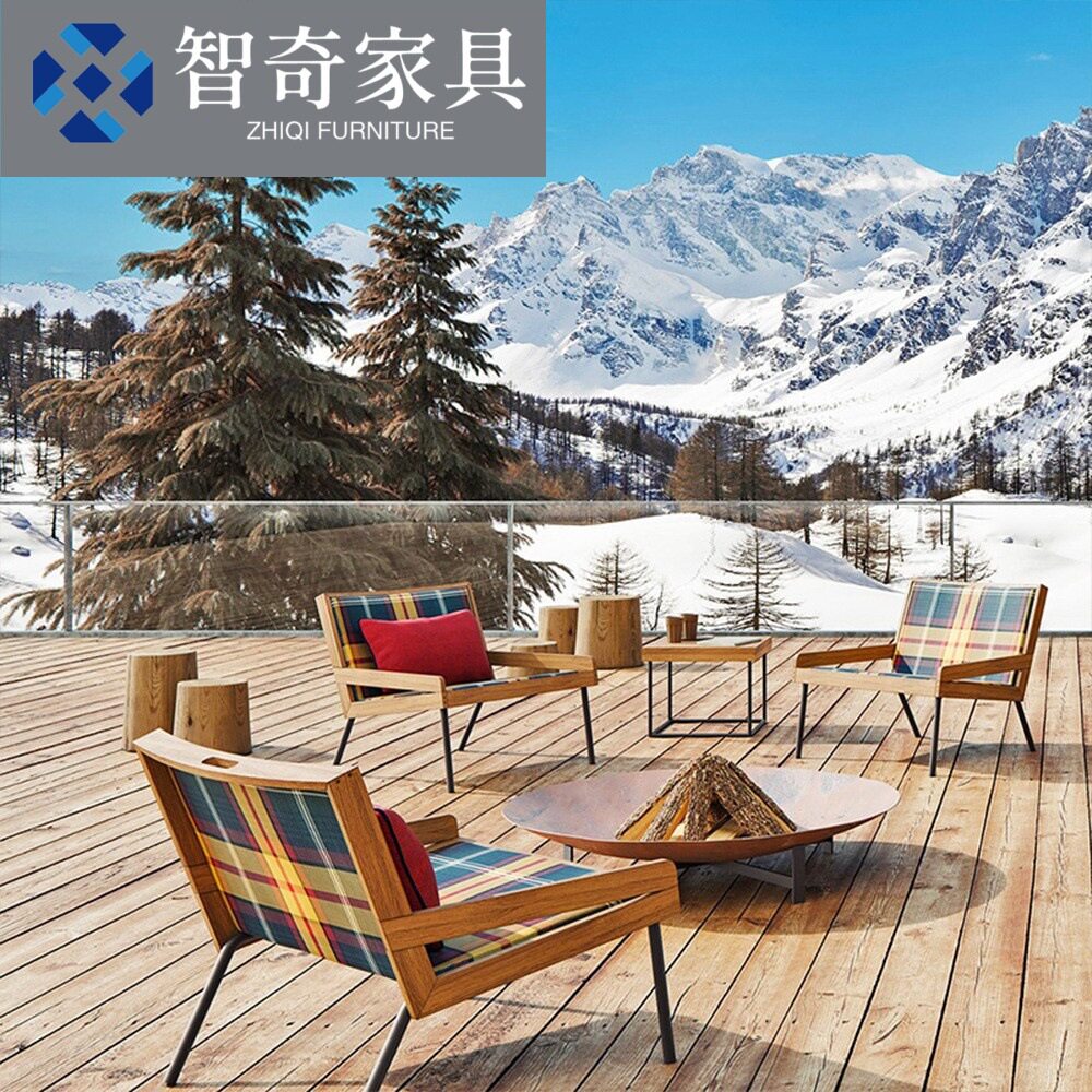 北欧户外休闲沙发椅庭院花园阳台藤编茶几组合售楼部民宿柚木家具